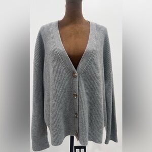 Quince Mongolian 100% Cashmere Oversized Boyfriend Grey Cardigan Sweater